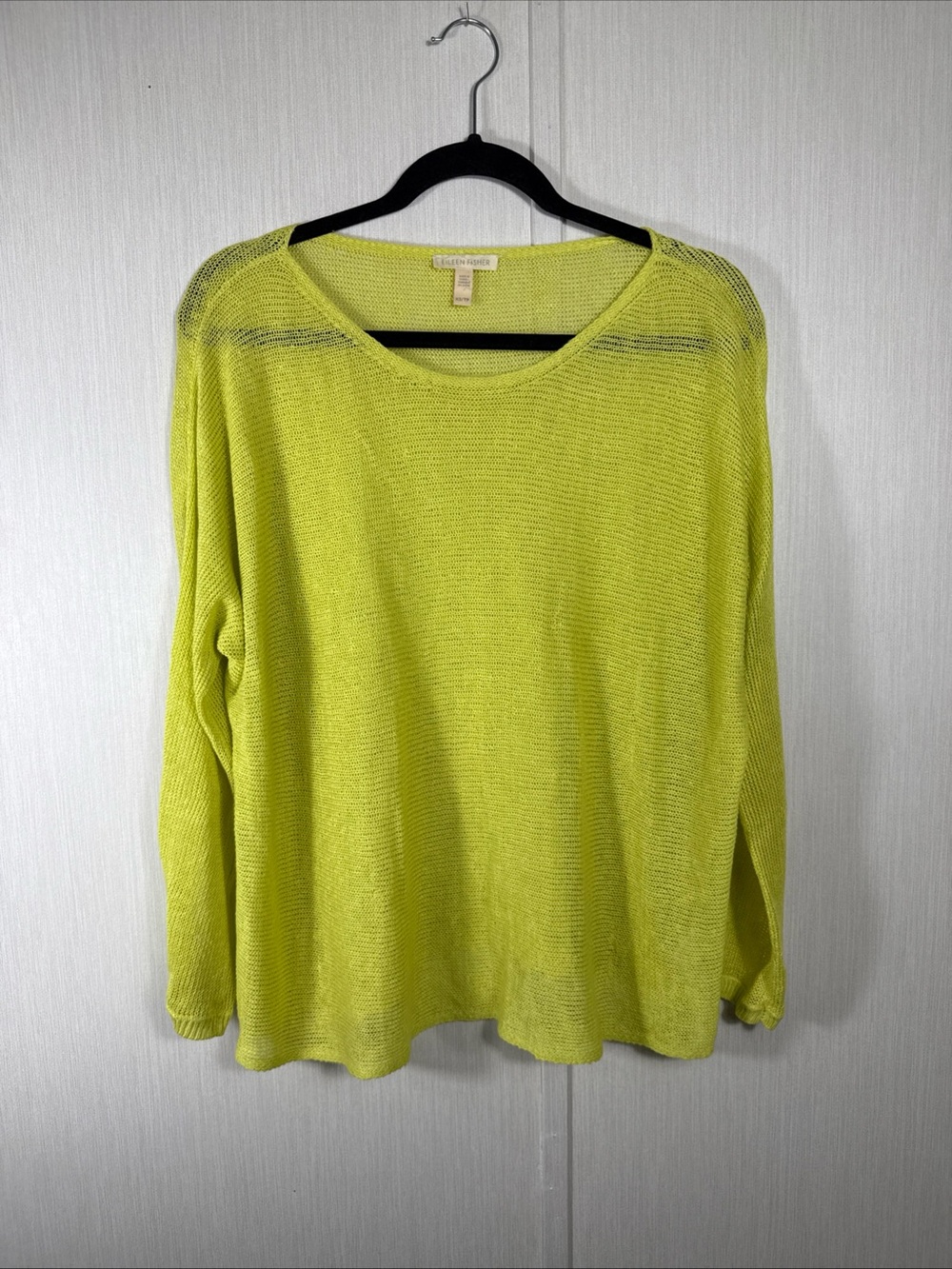 Eileen Fisher XS Organic Linen Slub Boxy Green Open Knit Women Sleeve
